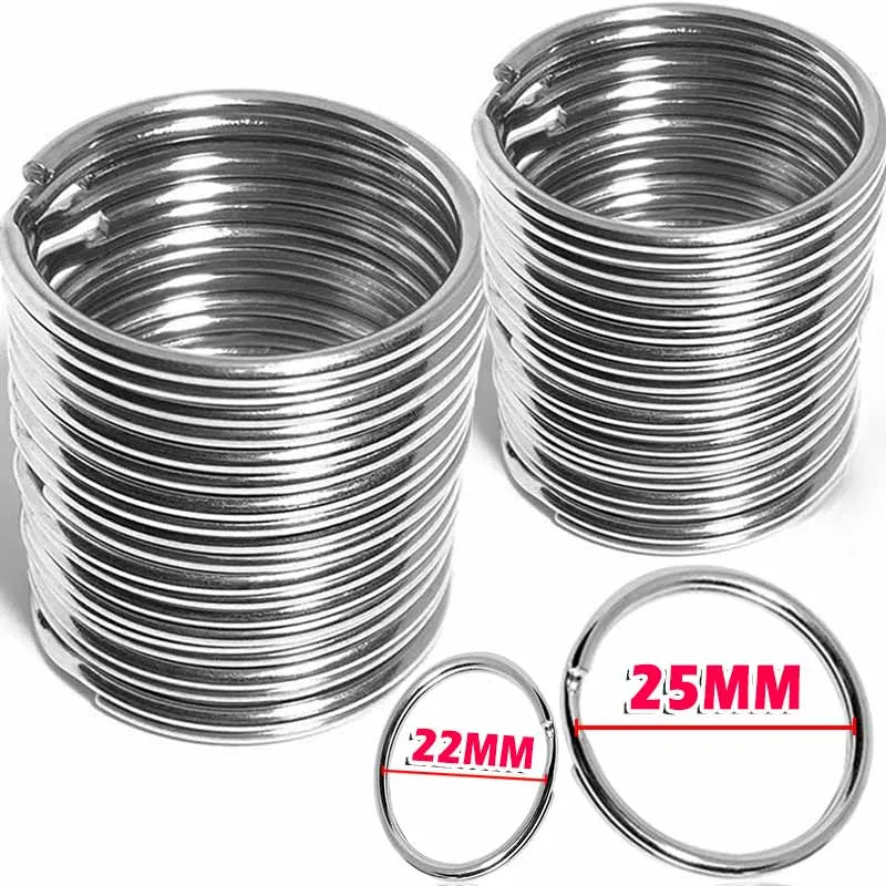 200/100pcs Stainless Steel Key Ring Key Chain 25mm Round Flat Round Split Keychain Polished Metal Blank Circle For DIY Findings