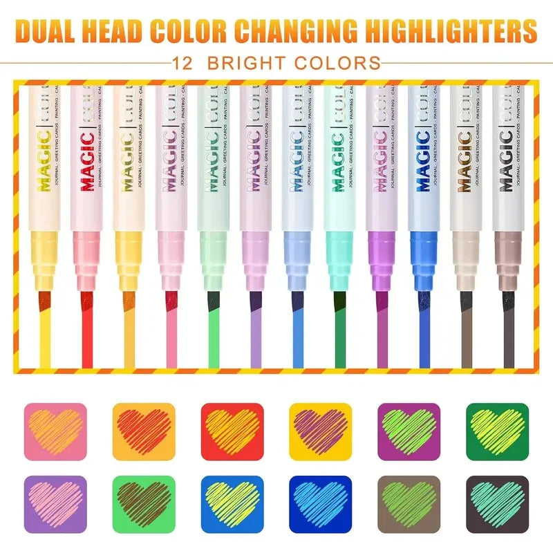 12 double‑ended magic color‑changing highlighter set – pastel shades for school, office, DIY