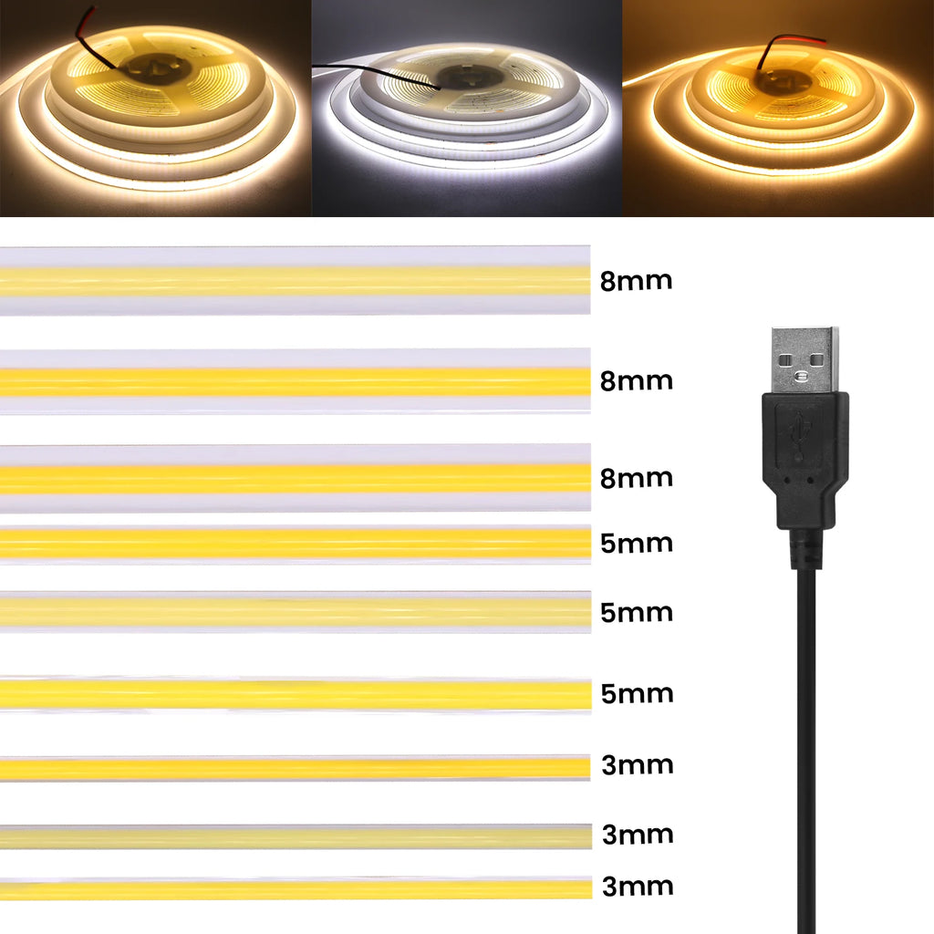 Striscia LED COB USB 5V 3/5/8 mm Multi‑colore per TV e decorazione