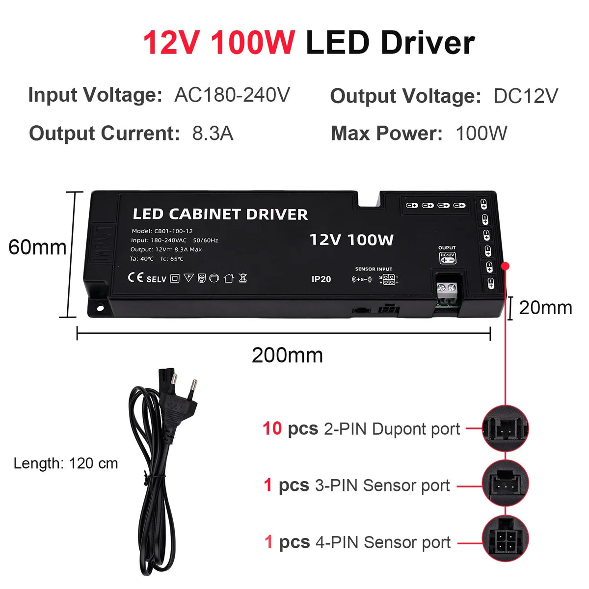 Striscia LED COB dimmerabile per armadi e scaffali, sensore touch, 12 V
