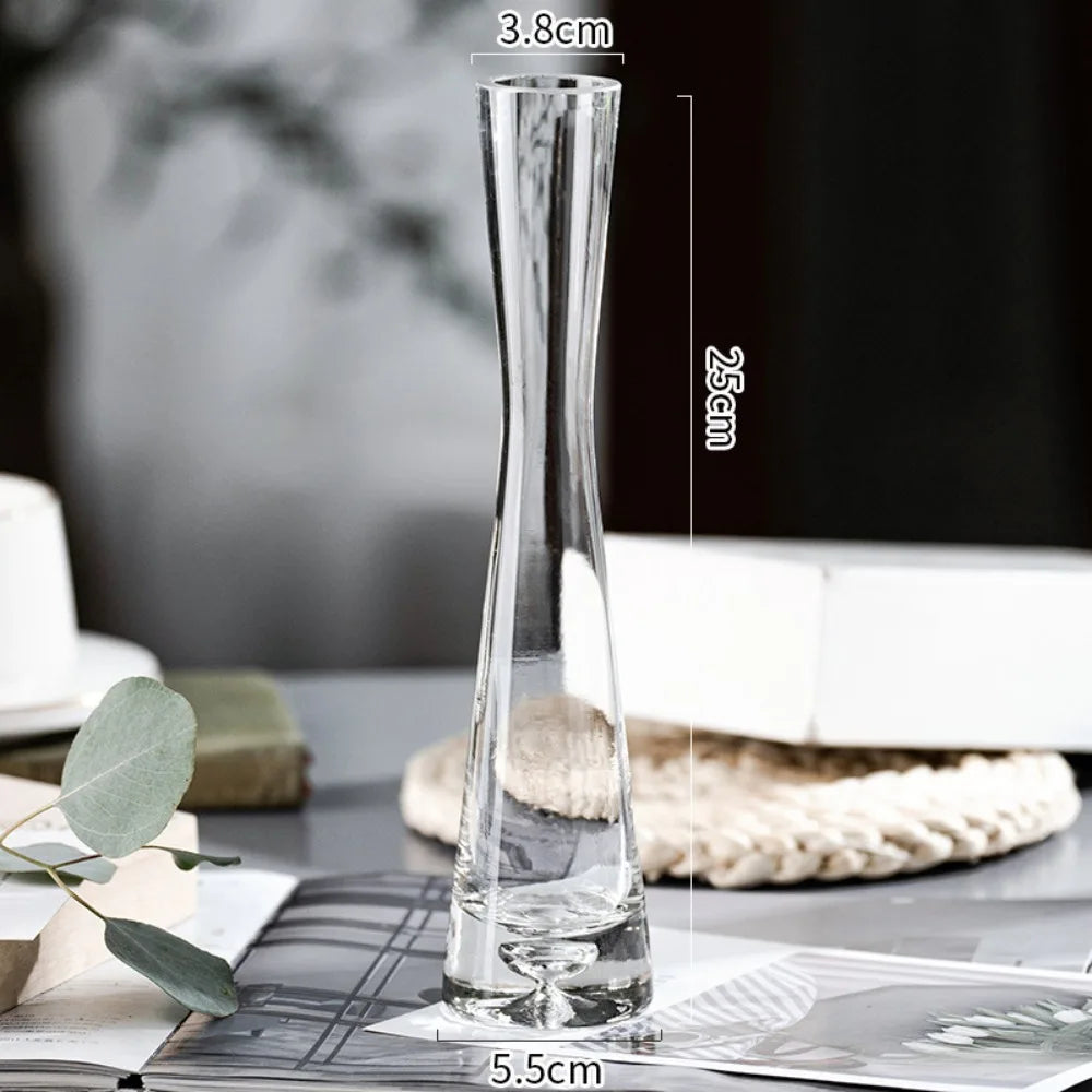 Creative European Style Transparent Glass Slanted Mouth Artistic Simple Vase Hydroponics Plant Flower VaseTable Home Decor