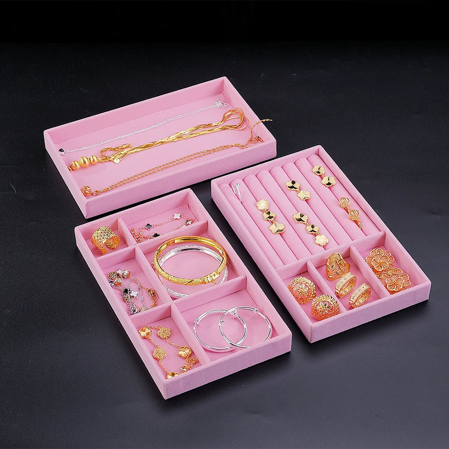 Scatola porta gioielli in velluto rosa – Elegante vassoio con finitura flocking