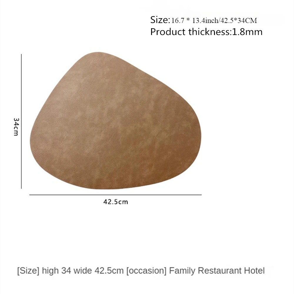 Double Sided Anti Slip PU Insulation Pad Table Mat, Nordic Style Imitation Cowhide Pattern Water Droplet Shaped Leather Placemat