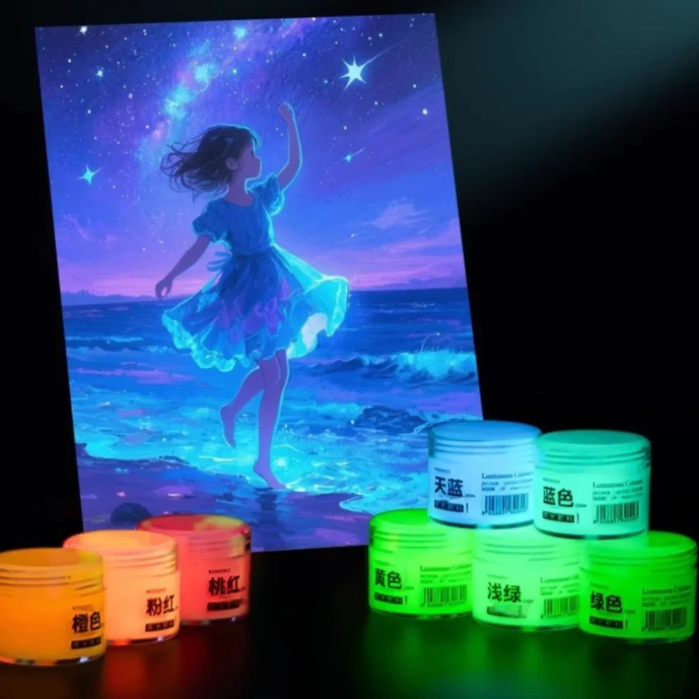 Borrence 20/60ml Fluorescent Pigment Long-Lasting Luminous Paint Glow In Dark Acrylic Paints Artwork DIY Festival Party Supplies