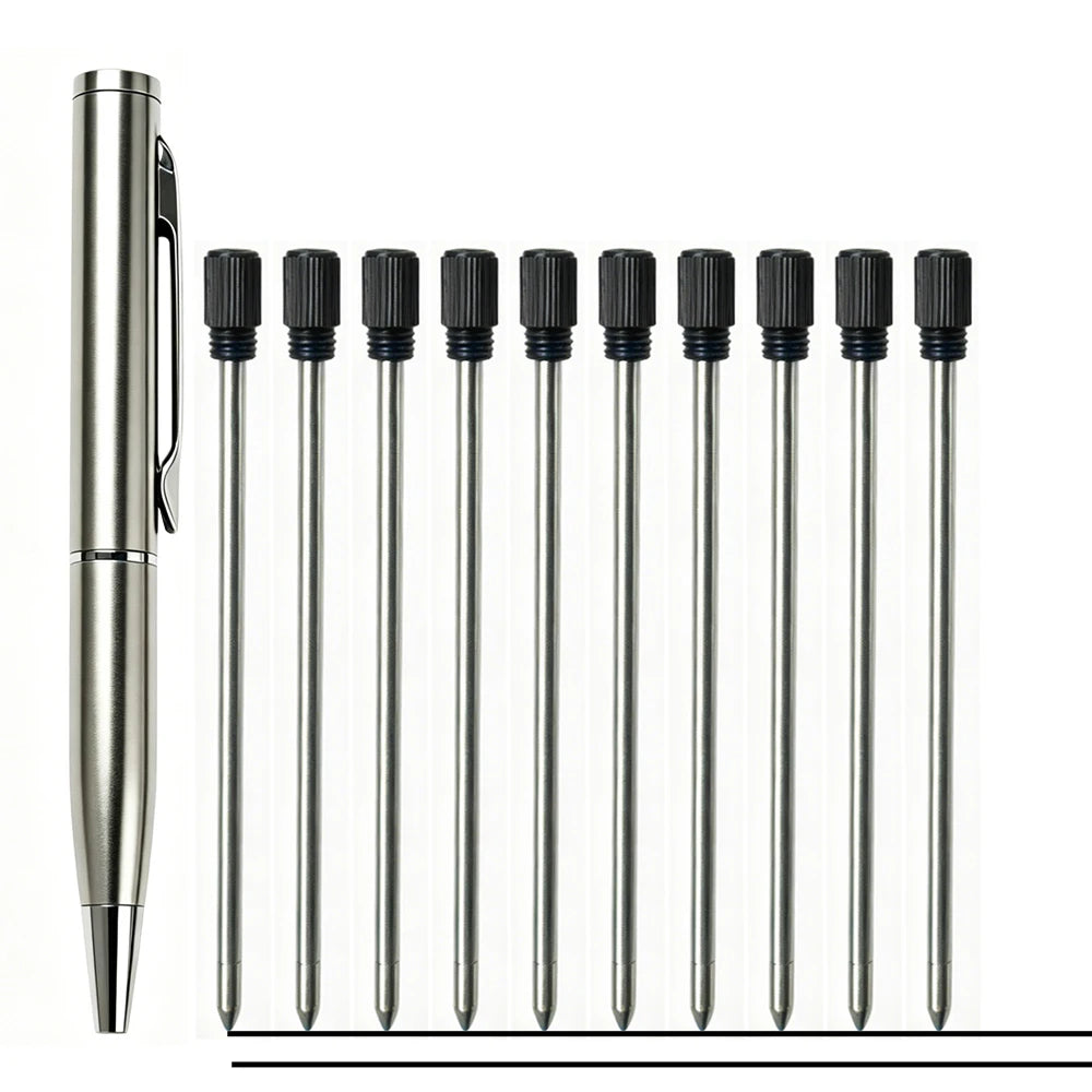 Portable Twist Tiny Ballpoint Pen Set Pocket-Sized Pen + 10 Black/Blue Ink Refills 0.7mm Point Metal Pocket Ballpen Travel Daily