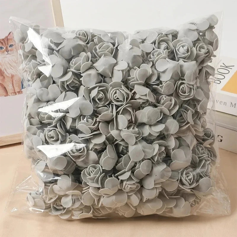 50/100/200Pcs 3.5cm Artificial Flower Foam PE Rose Heads DIY Valentine's Day Roses Wedding Candy Box Decoration Bride Accessory