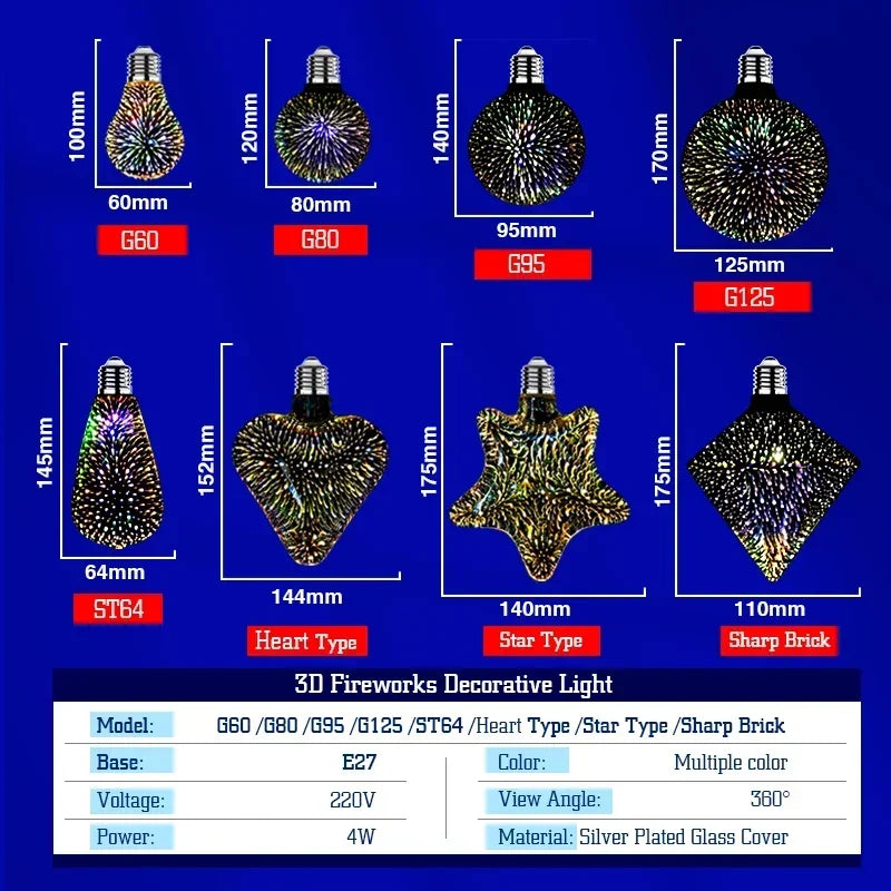 Lampadina LED Edison 3D Colorata E27 4W 360°