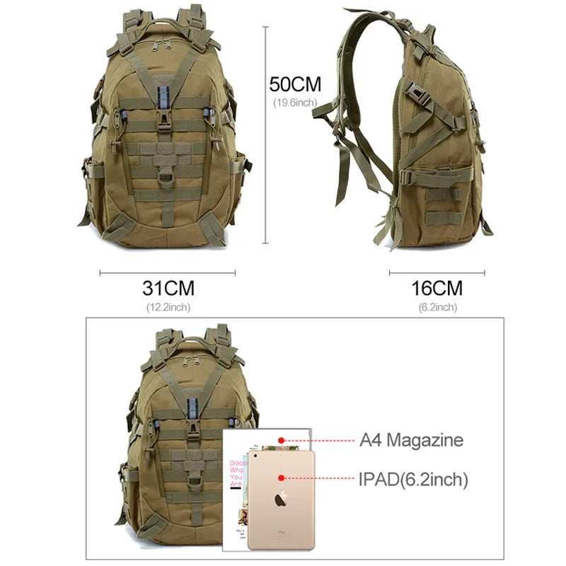Zaino da campeggio 40L impermeabile per uomo, tasche multiple e riflettente