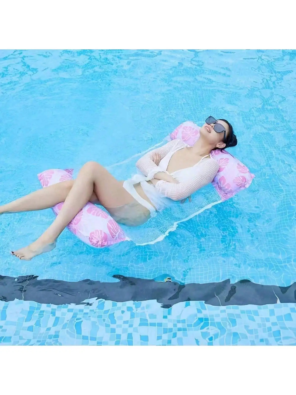Foldable Striped Inflatable Lounge Chair, Suitable For Swimming Pool Parties And Beach Leisure Floating Beds With Net Backrest