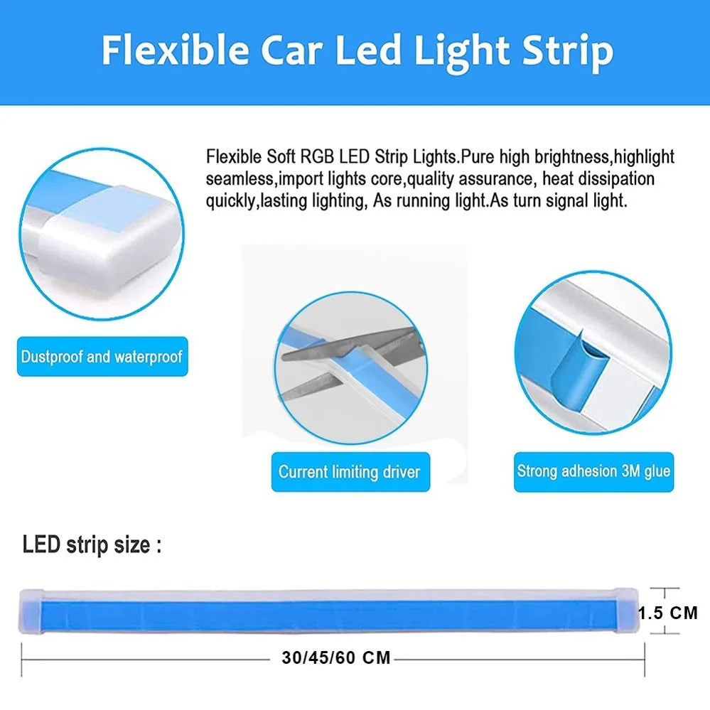 Strisce LED DRL 2 pezzi per auto, impermeabili, flessibili, luce diurna e svolta