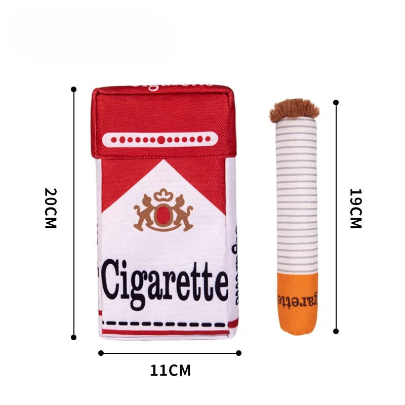Stuffed Raw Dog Bite Toy Joint Cigarette Case Plush Cigar Funny Interactive Puppy Dog Chew Squeak Toys Cigarettes Toy for A Dog