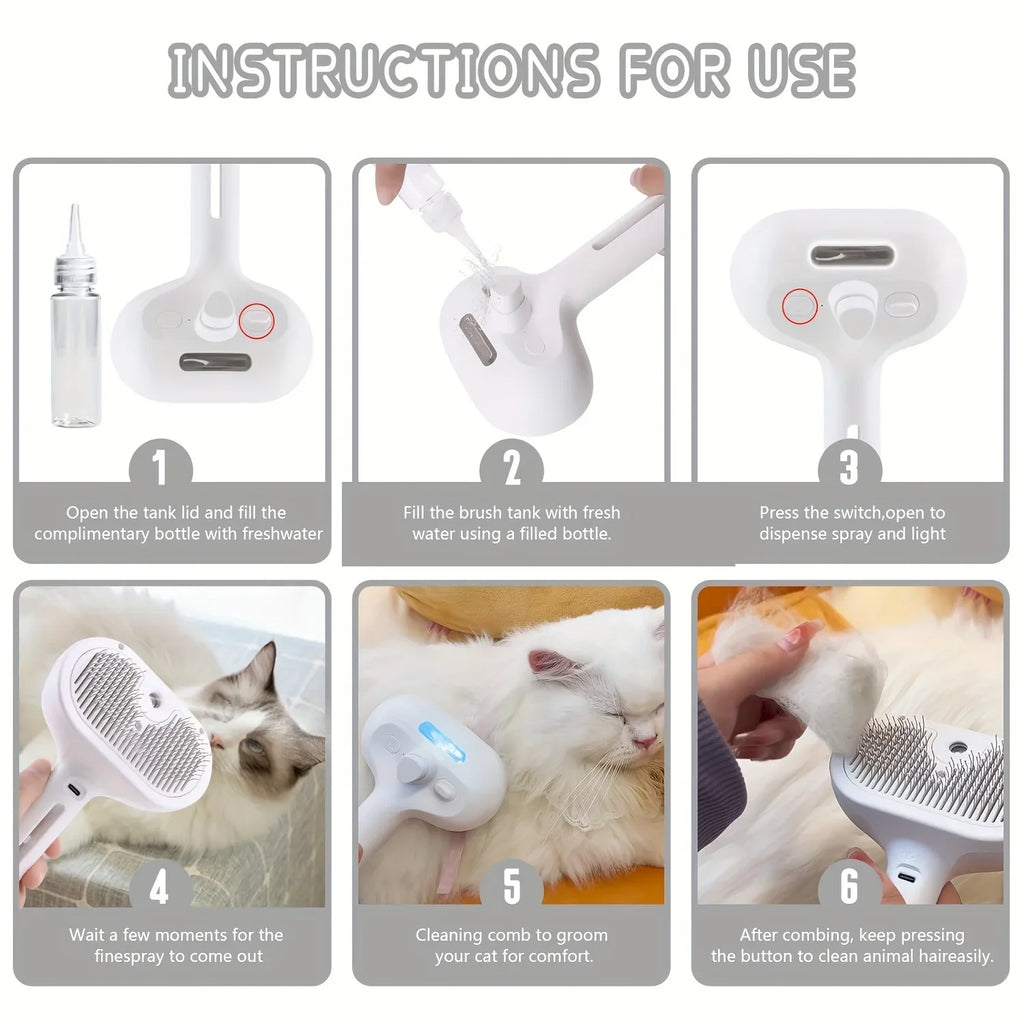 Spazzola Elettrica 3-in-1 per Cani e Gatti, Pettine in Acciaio Curvo con Spray…