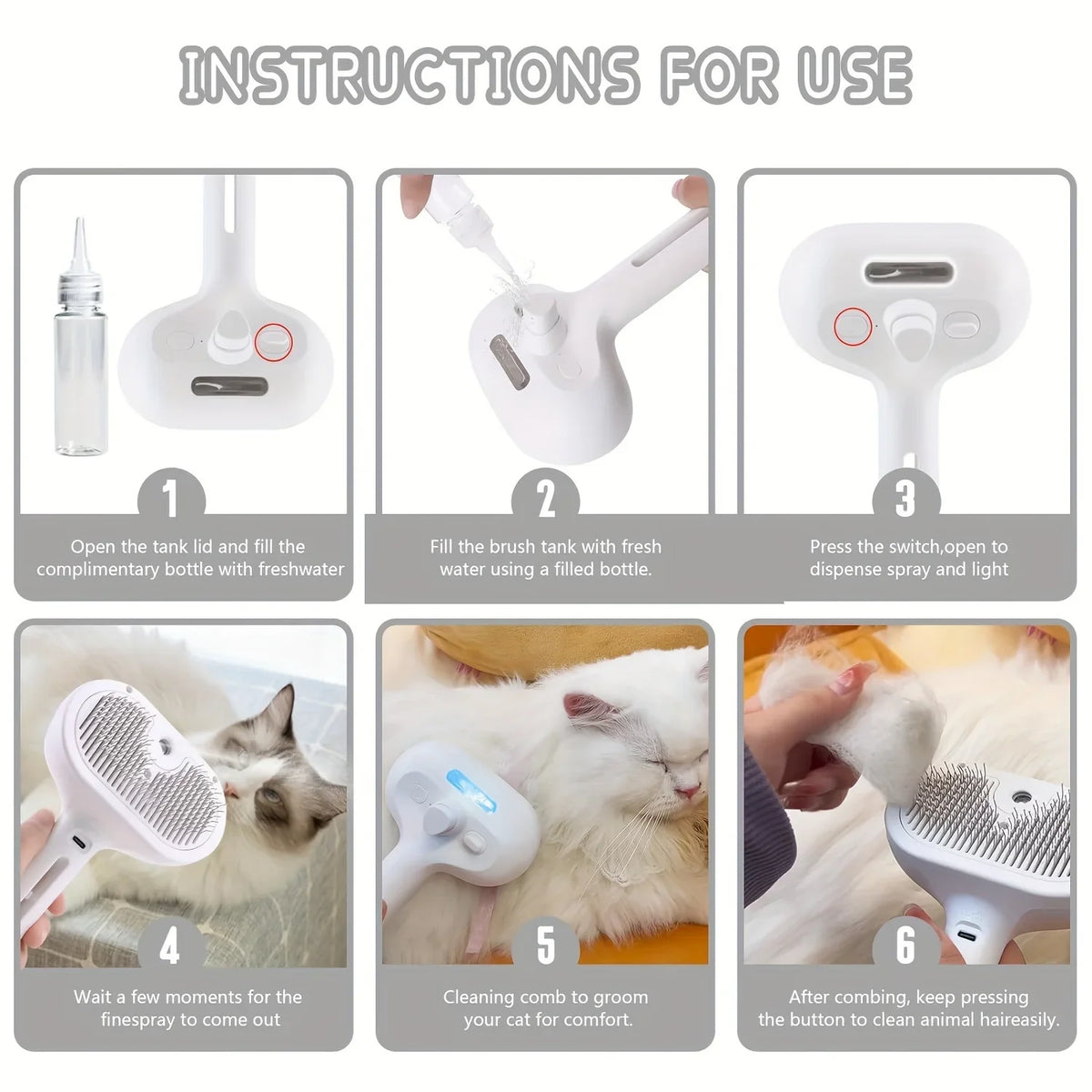 Spazzola Elettrica 3-in-1 per Cani e Gatti, Pettine in Acciaio Curvo con Spray…