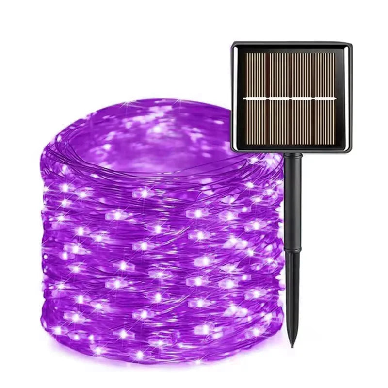Catena luminosa solare esterna, 300 LED, 8 modalità, filo di rame flessibile