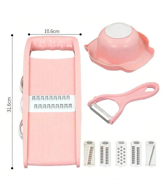 Mandolina 5-in-1 Manuale per Verdure e Frutta – Affetta, Grattugia e Taglia