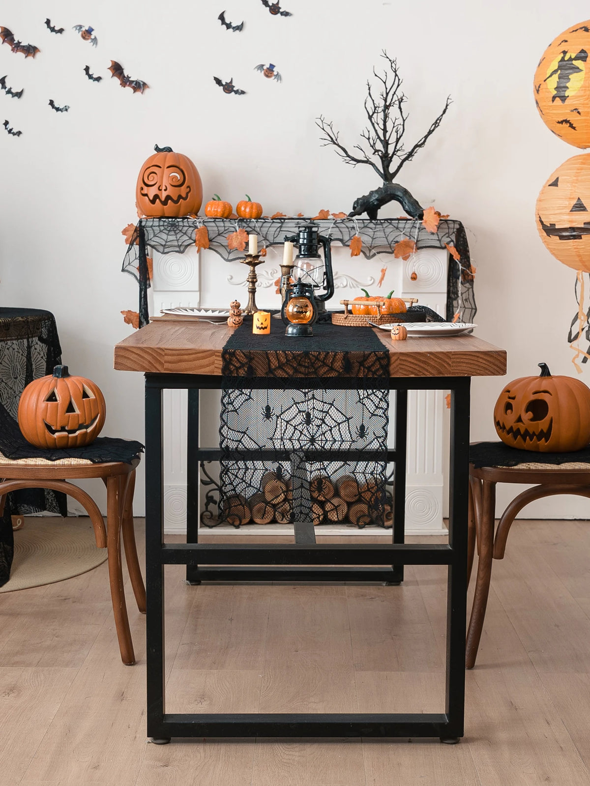 Halloween Small Spider Lace Table Runner for Night Terror Atmosphere Ghost Festival Dining Table Decoration Living Room Kitchen