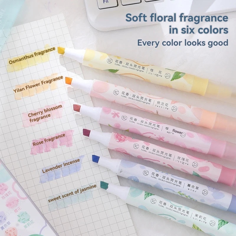 6 Pennelli Highlight Doppia Testa Colori Pastello per Scuola e Ufficio