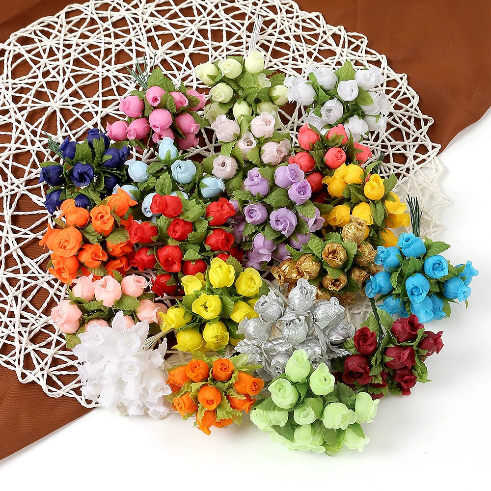 12Pcs Artificial Rose Flowers Bouquet Silk Fake Flower For Home Decor Wedding Decoration Craft Wreath New Year Gifts Accessories
