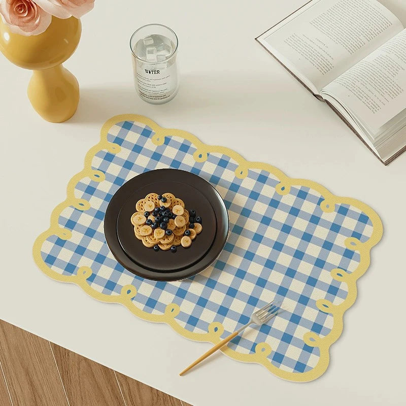 Dining Room Placemats Dopamine Grid Oil-Proof Waterproof PU Leather Table Mat Heat-resistant Kitchen Tableware Bistro Bar Home