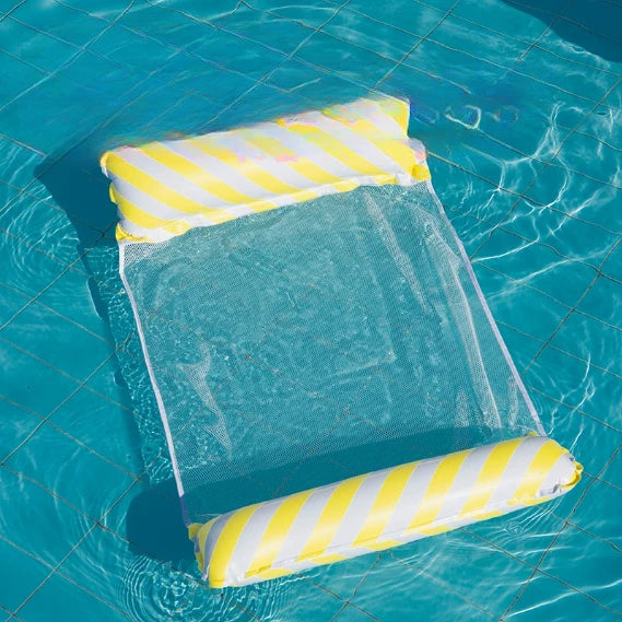 1×Foldable Striped Inflatable Lounge Chair, Suitable For Swimming Pool Parties And Beach Leisure Floating Beds With Net Backrest