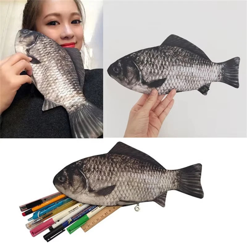 Astuccio a forma di pesce realistica - Portapenne, matite e trucco con cerniera