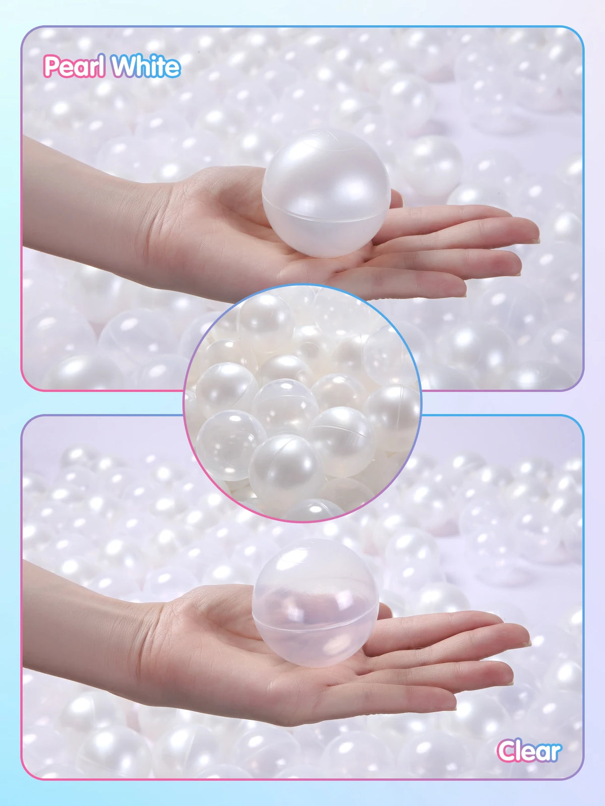 Thicken Crush Proof 5.5cm 100pcs Plastic Ball Pit Balls Multicolor Pearl White and Transparent for Kids Play with Bag