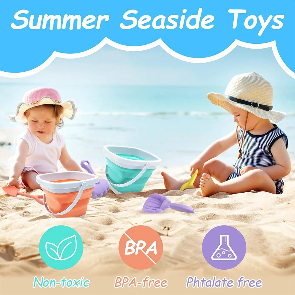Set 11 Giocattoli da Spiaggia con Secchiello Pieghevole e Stampo Sabbia per…