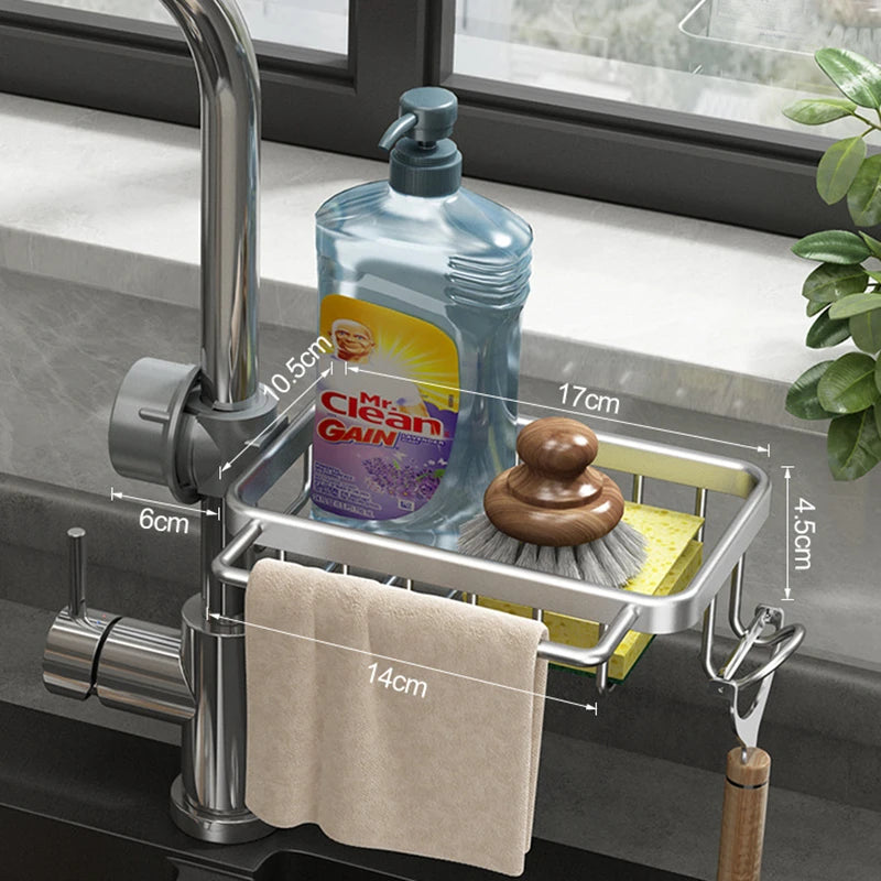 Porta spugna e supporto rubinetto in alluminio per cucina e bagno