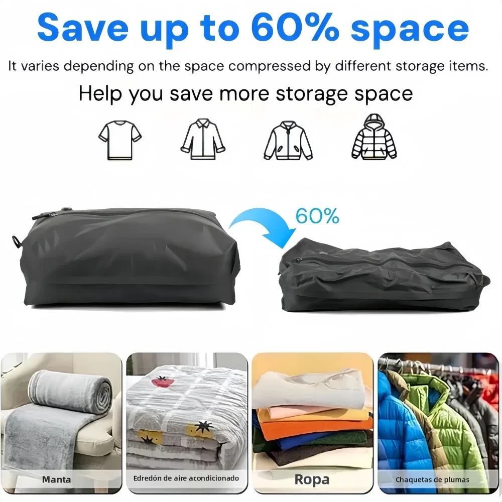 Sacchetti compressione sottovuoto 60% con pompa USB, 17‑34 L per valigia