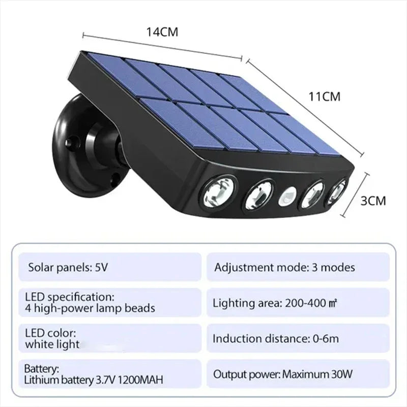 Lampada Solare 4 LED con Sensore di Movimento, 3 Modalità, IP65