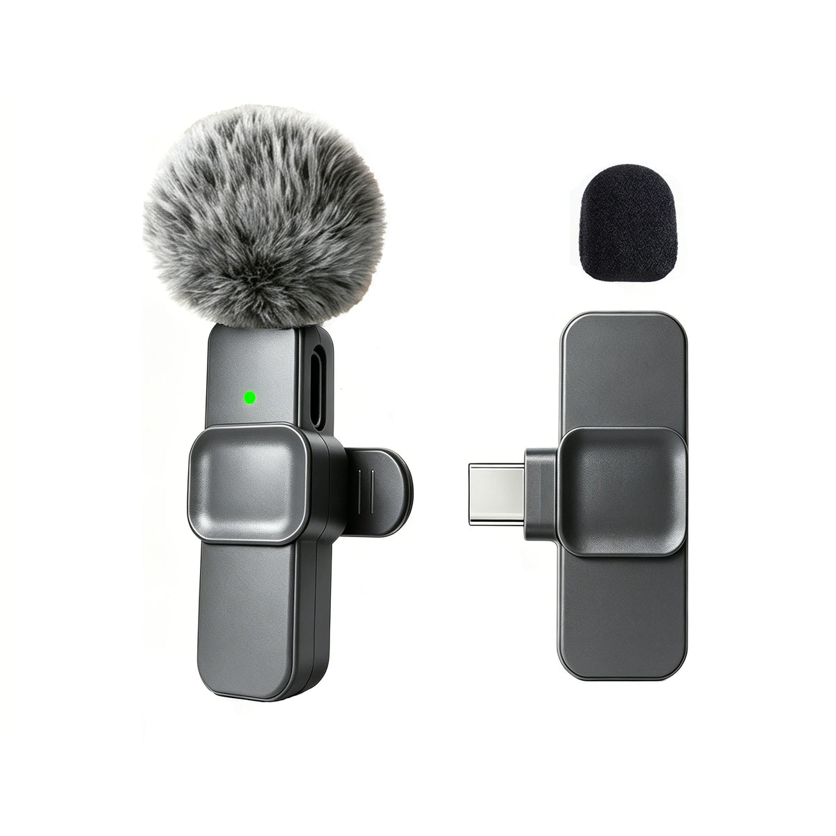 Microfono Lavalier Wireless Type‑C con Riduzione Rumore e Copertura Antivento