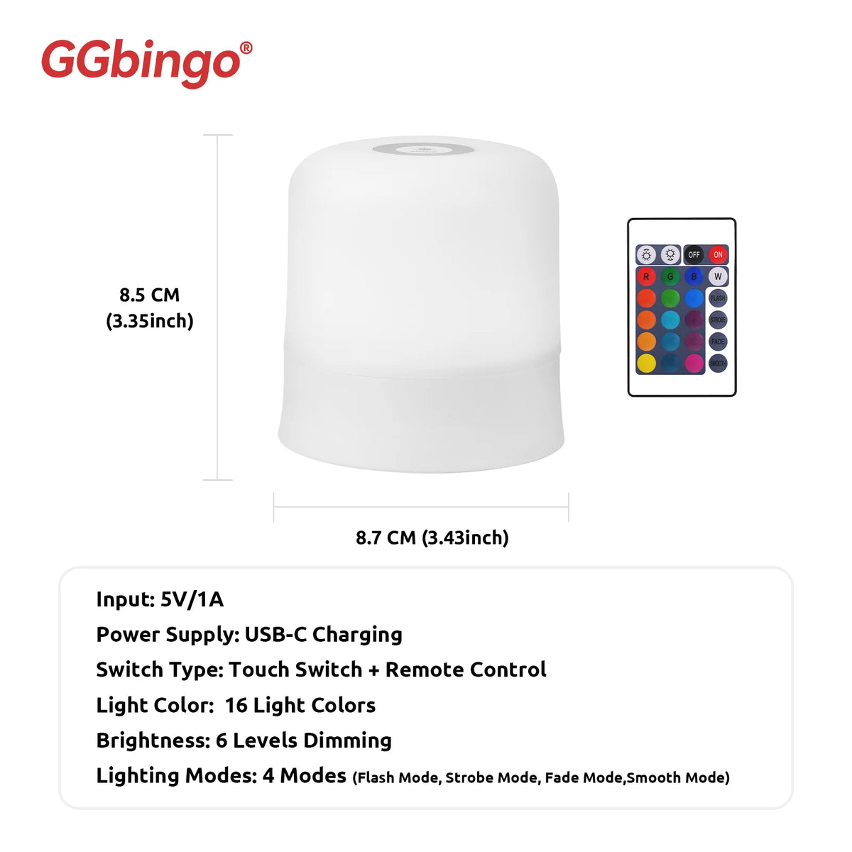 Lampada Notturna Touch RGB Ricaricabile con Telecomando – Illuminazione…