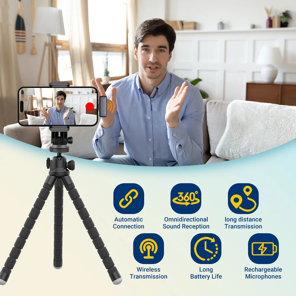Microfono Lavalier Wireless Dual Lapel per iPhone, Android e PC – Mini Clip