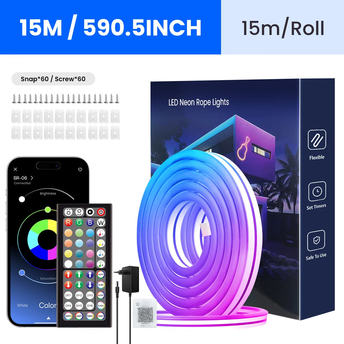 Striscia LED Neon RGB flessibile 24V con telecomando e app – IP65 waterproof