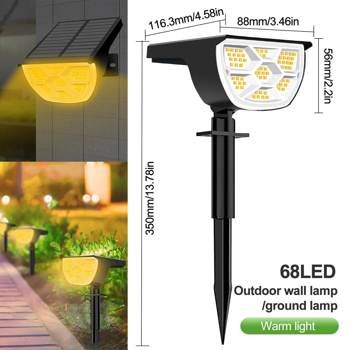 Spotlight solare LED 72 LED IP65, 3 modalità luce, installazione semplice