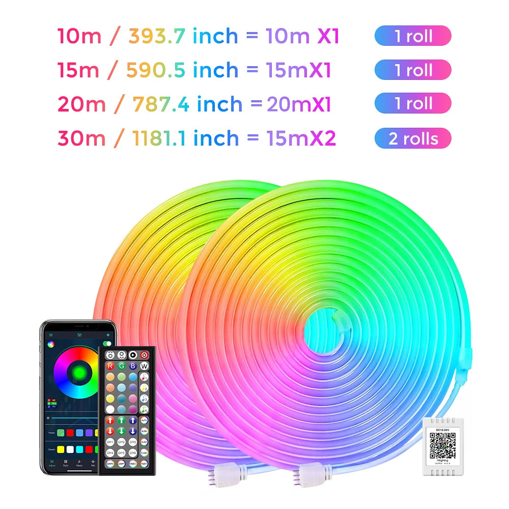 Striscia LED Neon RGB flessibile 24V con telecomando e app – IP65 waterproof