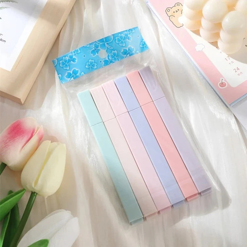 Set di 6 Evidenziatori Pastello Kawaii – Marker Colorati per Scuola e Ufficio