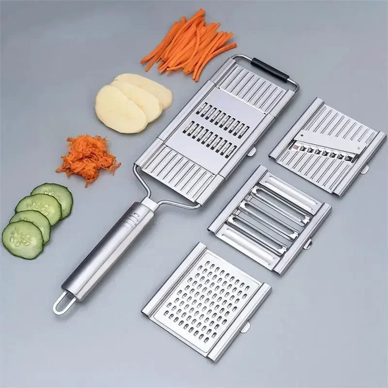 Affettatrice 4 in 1 per Verdure in Acciaio Inox – Taglio, Grattugia e Julienne