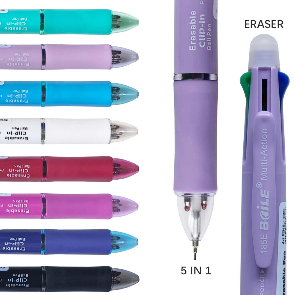 Penna gel cancellabile 5 in 1 multicolore con refill e matita automatica