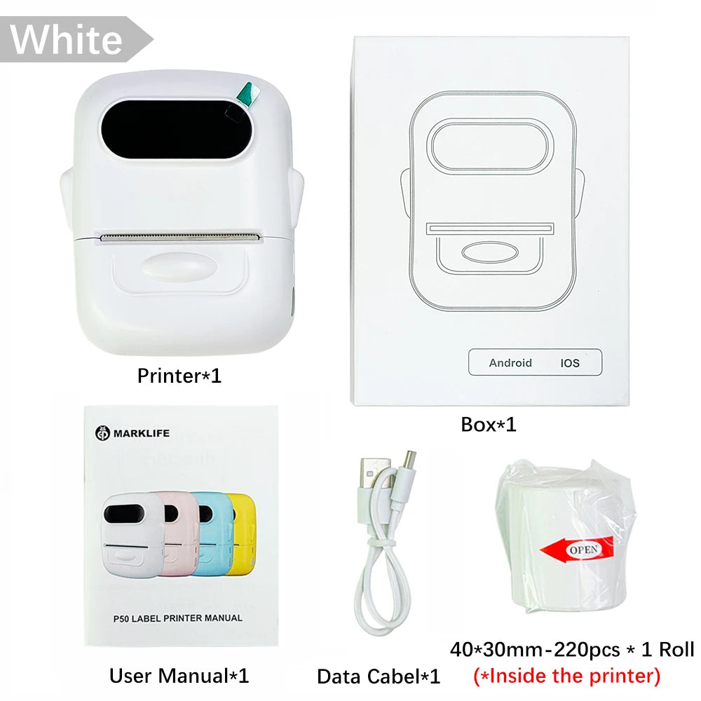 Stampante termica portatile Mini, stampa etichette 12‑50 mm via Bluetooth