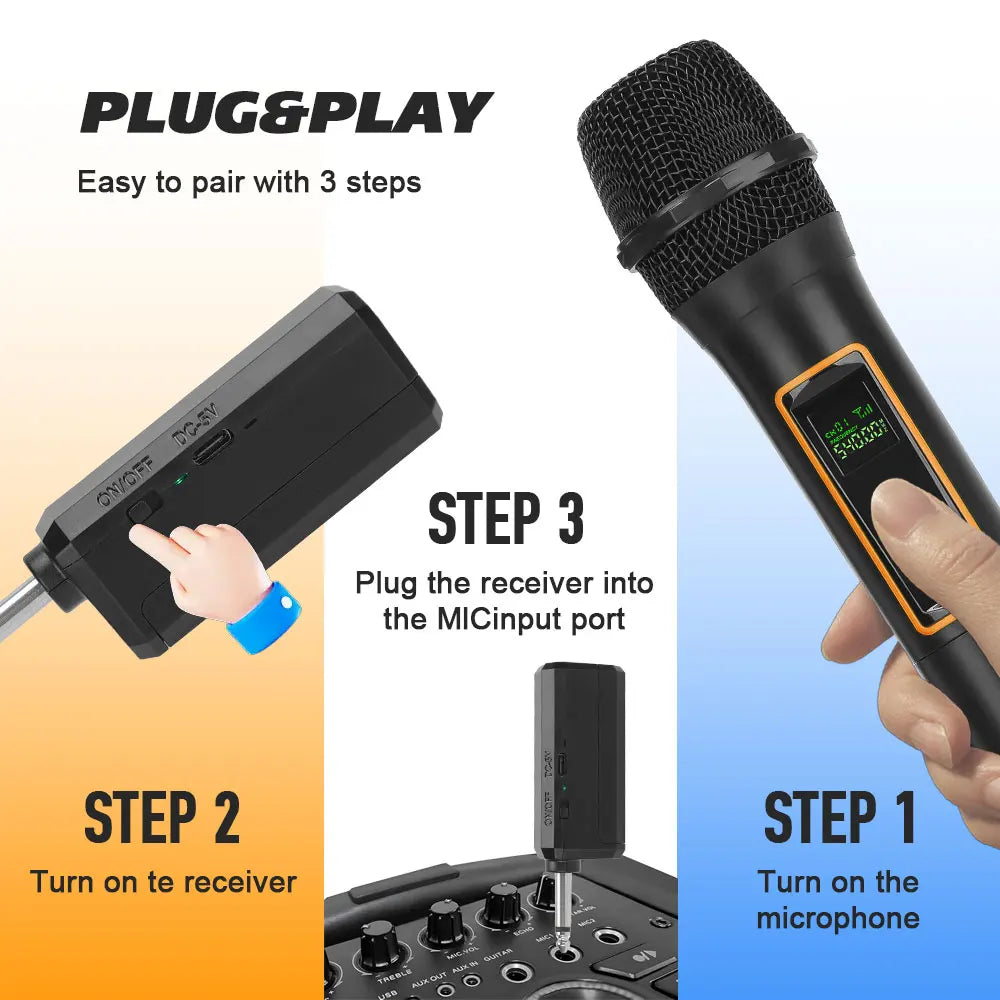 Microfono wireless a mano con ricarica 2.4 GHz per chiesa, matrimonio e karaoke