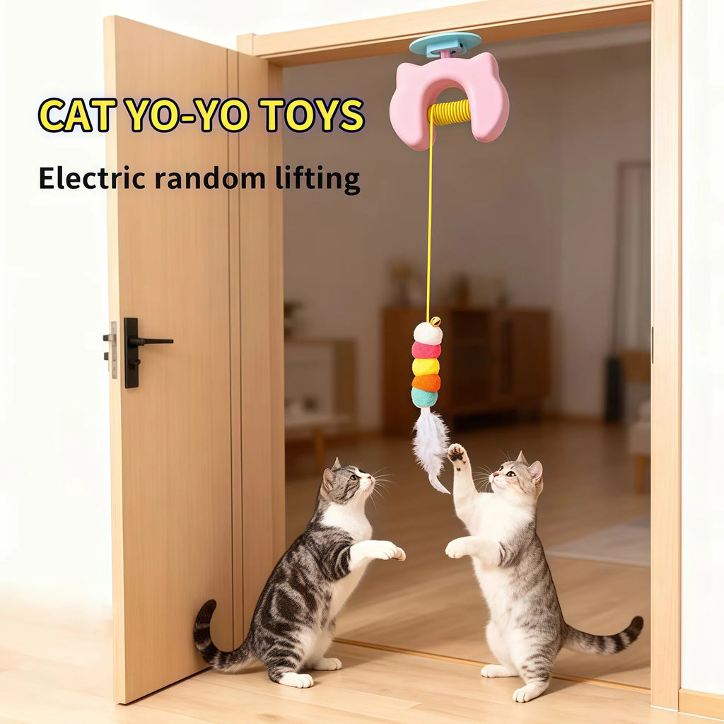 Giocattolo elettrico per gatti con 2 corde, sospensione e piuma, movimento auto