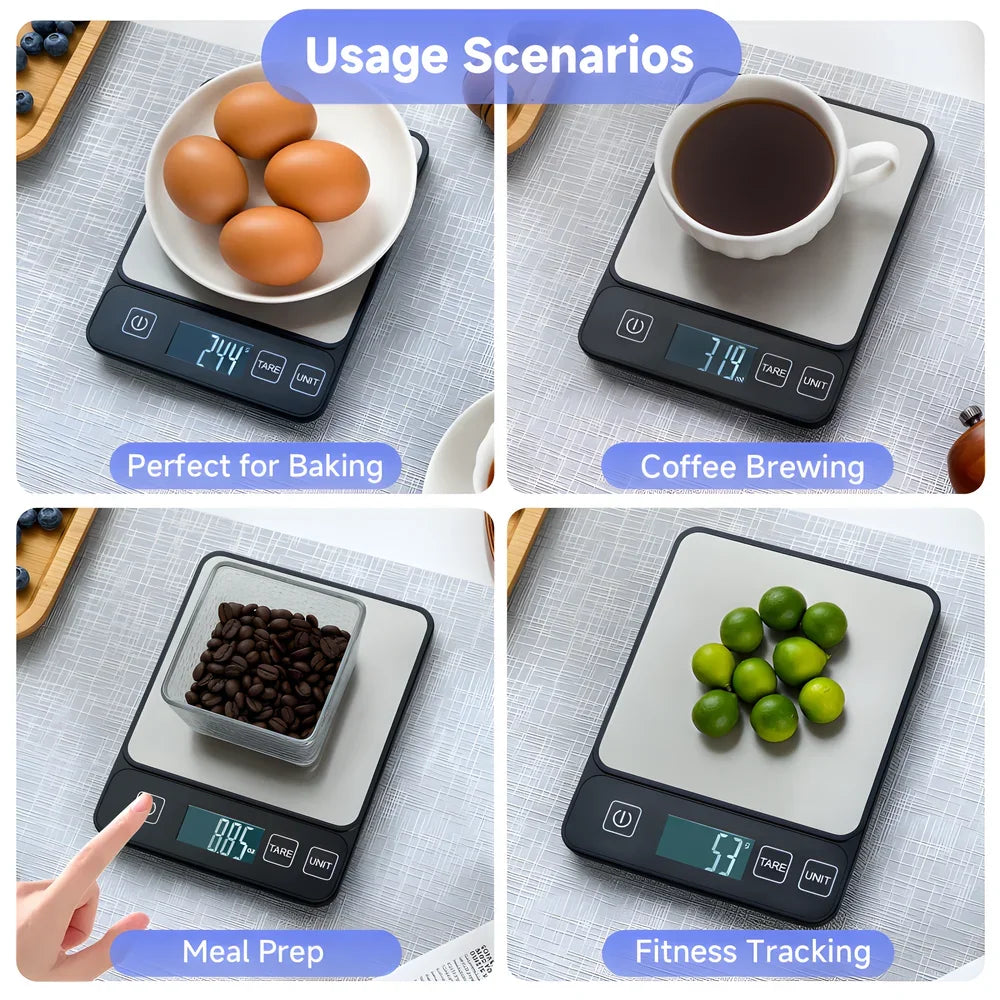 Bilancia da cucina digitale 10 kg LCD, precisione 1 g, nera, ABS e acciaio inox