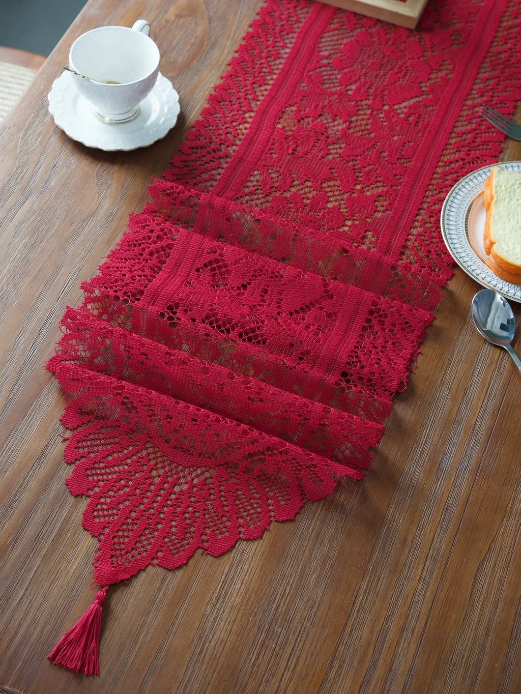 Red Lace Table Cloth Runner for Wedding Banquet Decorations, Christmas Party Table Decor, Red, 13 x 59 Inch