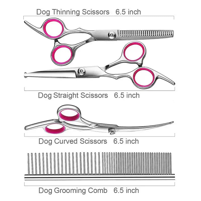 Set 4 Forbici Professionali per Toelettatura Canina con Rivestimento Titanio