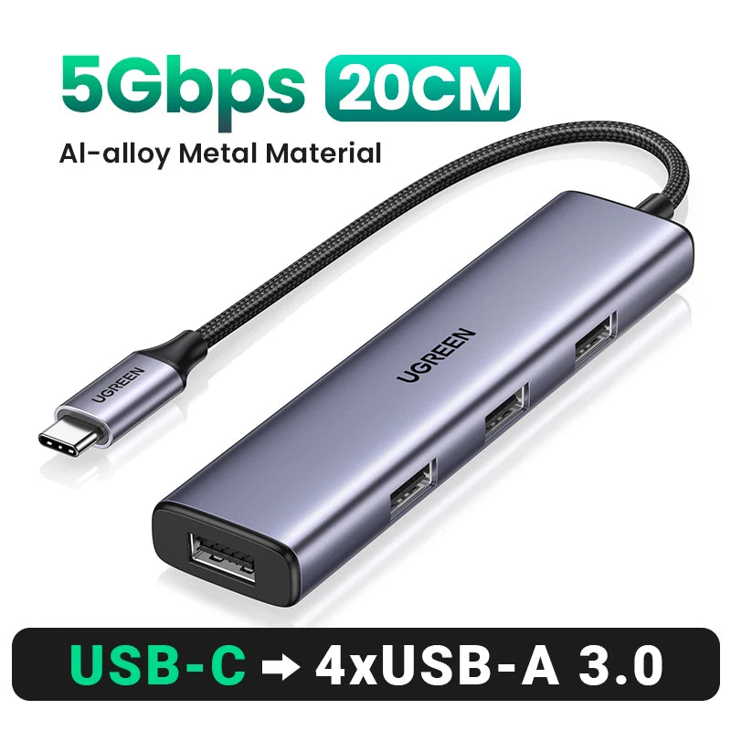 Hub USB‑C 4 porte USB 3.0 – Espansione veloce per MacBook, iPad e Android