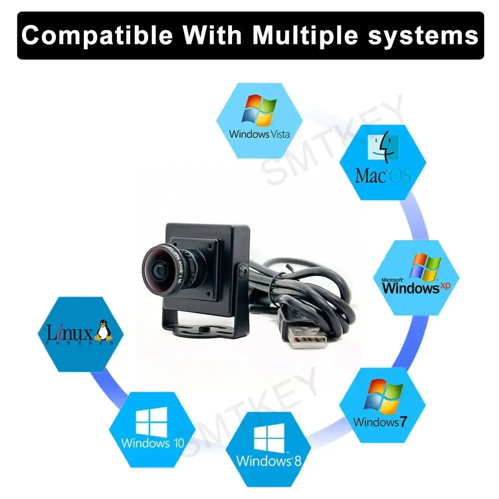 Webcam USB Mini HD 2K 4MP con angolo ampio 150° e lente 1.7‑2.1 mm, 30 fps
