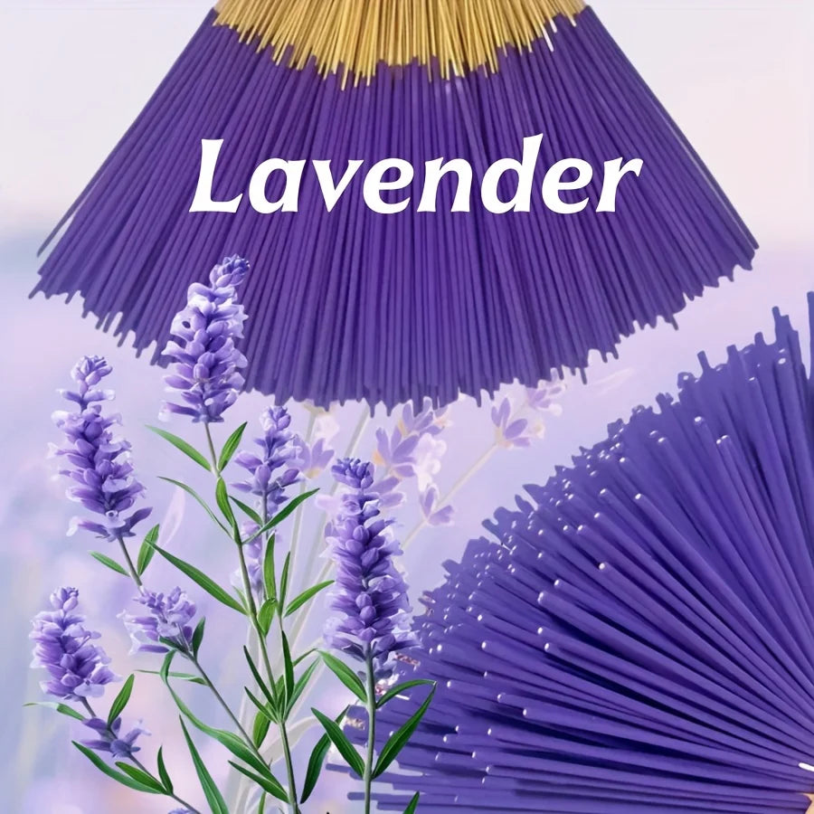 Available in 57/129/299 Pieces, Lavender Premium Incense Sticks, 8.66 Inches - 30~40 Minutes Burning Time, Light Fragrance, Suitable for Home, Kitchen and Restaurant Decoration, Suitable for Home Office Odor Removal, Long-Las