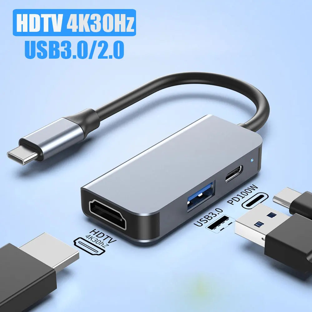 Hub USB‑C 5 porte: HDMI 4K 30 Hz, PD 87 W, USB 3.0 e USB 2.0 in metallo
