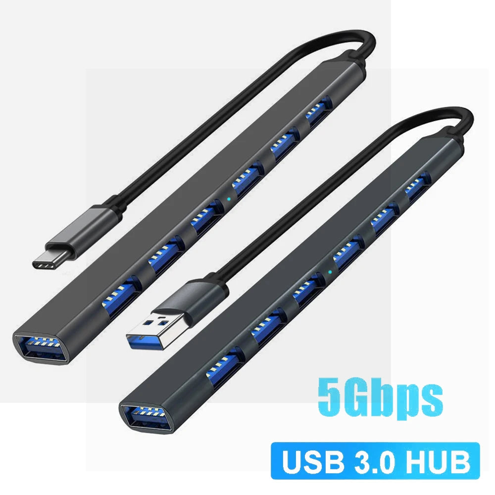 Hub USB 3.0 7 porte, alluminio, compatibile Type‑C e USB 3.0